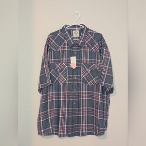 Dubinik, Casual Plaid Button-Down Shirt in Gray and Red, Size 3XL